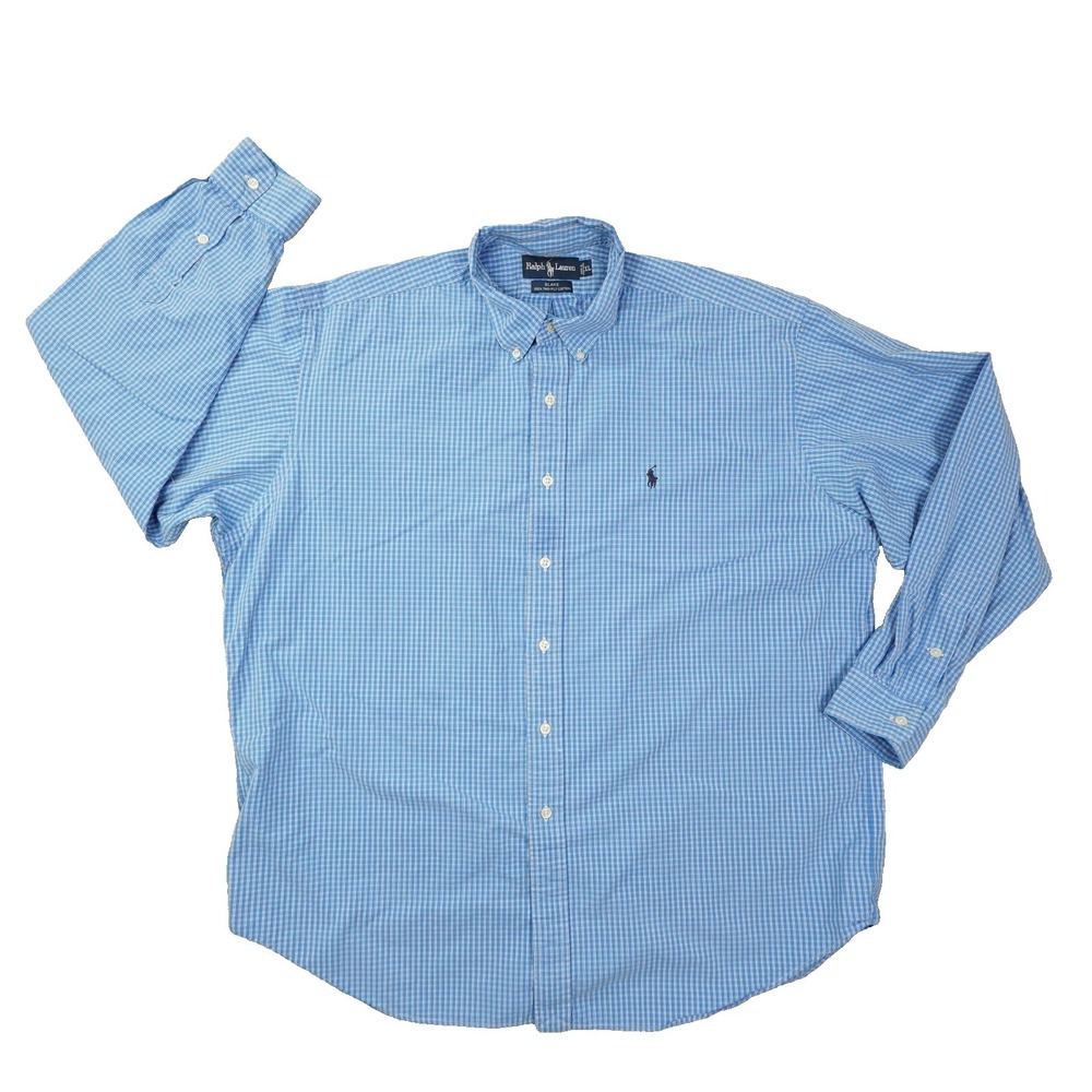 Ralph Lauren Vintage Blake Button Up Shirt Mens XL Blue Plaid Long Sleeve Preppy